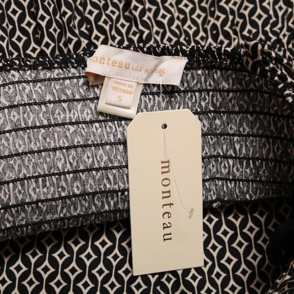 Monteau Black Taupe Patterned Mini Dress Square Neck Sheath Fit Size S - Picture 8 of 11